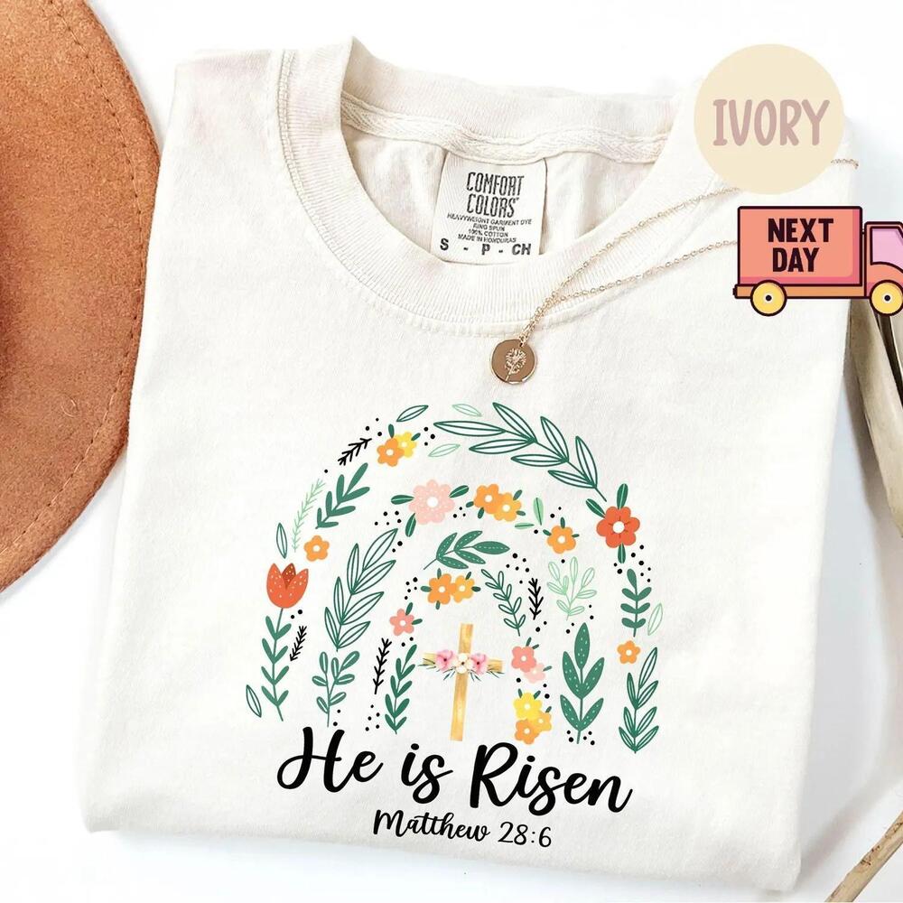 Sa? Easter Shirt For , Floral Rainbow He Is Risen Toddler T-Shirt